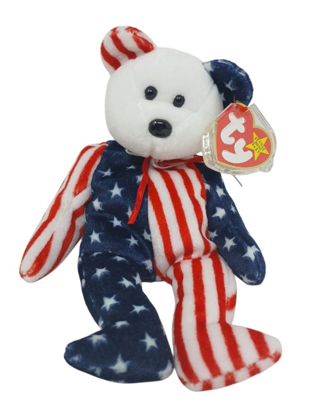 Ty Beanie Baby Spangle Bear 1999 Patriotic Stars & Stripes Plush Toy W/ Tag #D28